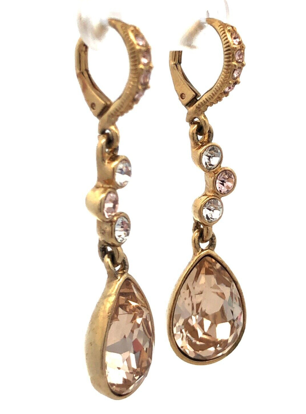 Givenchy Gold Tone Cubic Zirconia CZ Leverback Drop Dangle Statement Earrings