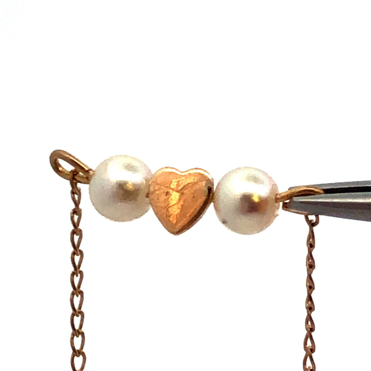 14K Yellow Gold Filled Pearl Heart Station Valentines Love Choker Necklace