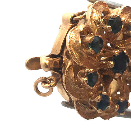 Estate 14K Yellow Gold Round Sapphire Flower Design Pearl Necklace Clasp