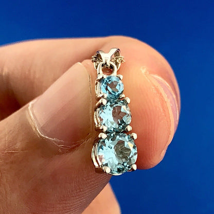 Designer 10K White Gold Round Blue Topaz Journey Pendant Necklace
