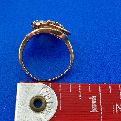 Vintage 14K Yellow Gold Diamond Ruby Free Form Cocktail Ring