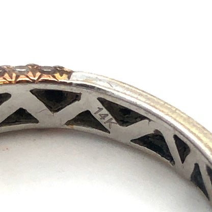 14K White Gold White Champagne Diamond Anniversary Wedding Bridal Band Ring