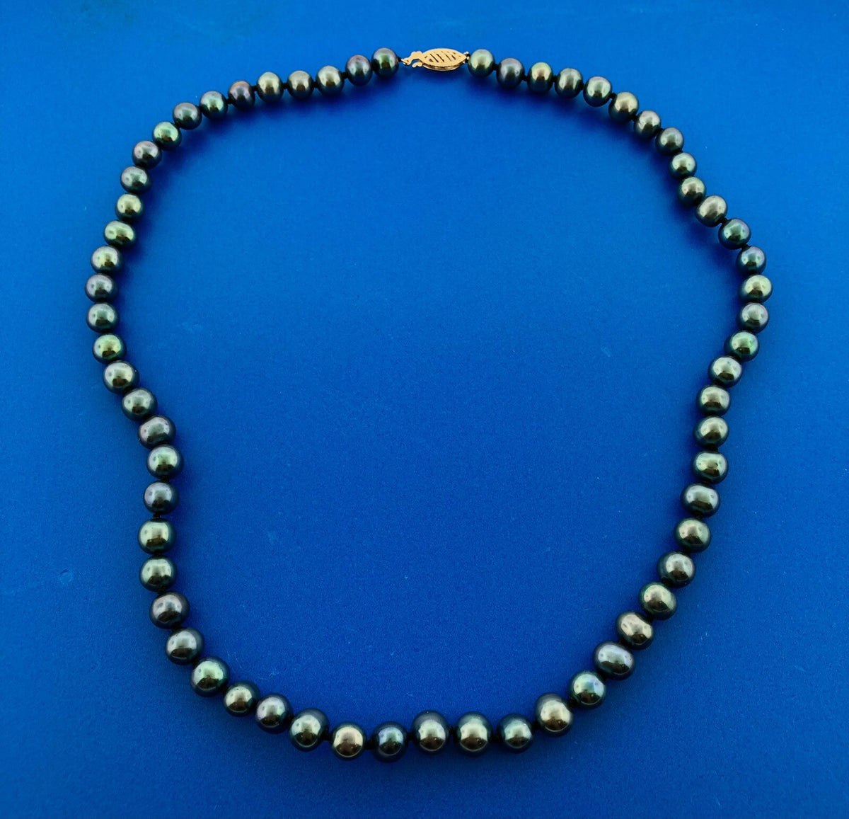 Designer FIC 14k Yellow Gold 18.75" Iridescent Black 7mm Pearl Necklace