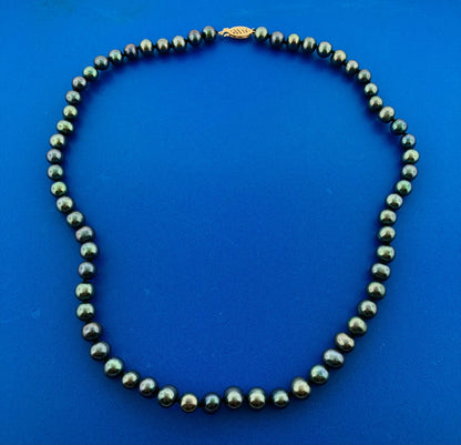 Designer FIC 14k Yellow Gold 18.75" Iridescent Black 7mm Pearl Necklace