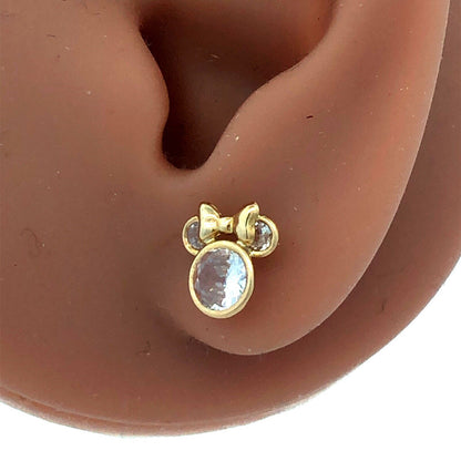 JCM Disney 10K Yellow Gold Round Cubic Zirconia CZ Minnie Mouse Stud Earrings