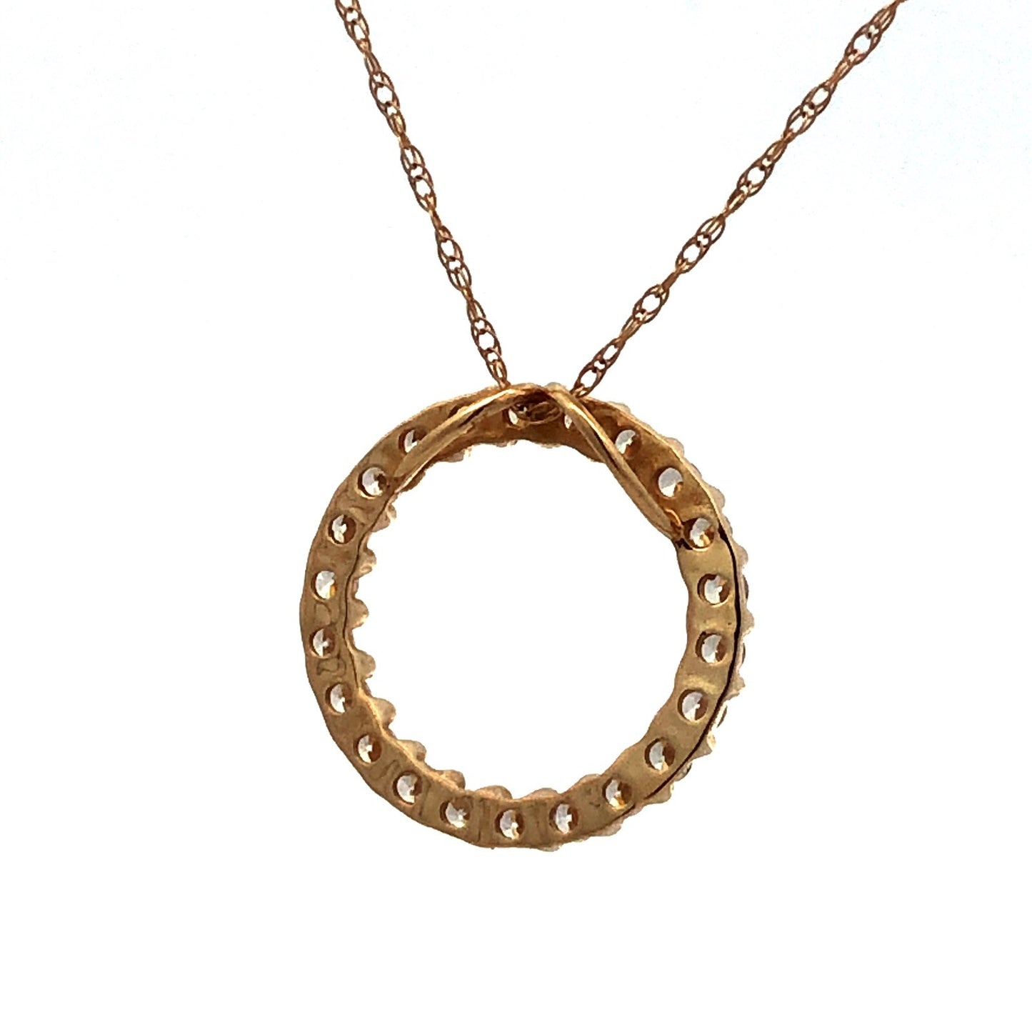 Designer 14K Yellow Gold Cubic Zirconia CZ Infinity Circle Pendant Necklace