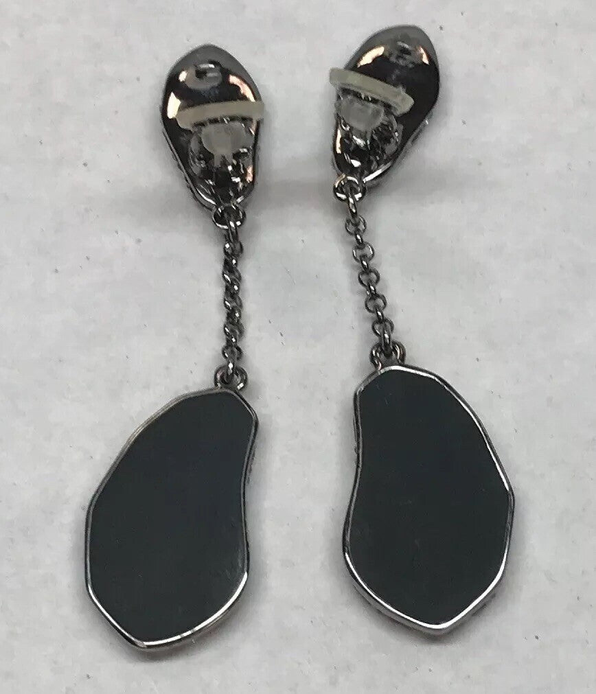 Vintage Swarovski Obsidian Crystal Modernist Free Form Clip Earrings Box