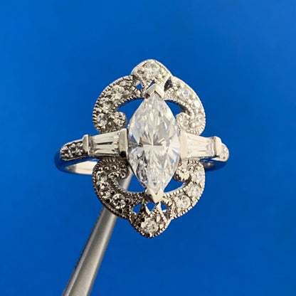 Designer MEDA 14K White Gold Cubic Zirconia Solitaire W/Accents Statement Ring