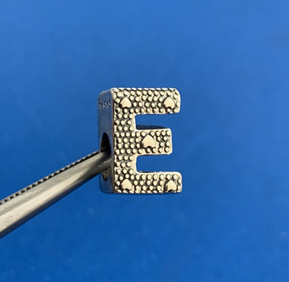 Pandora ALE 925 Sterling Silver Letter E Alphabet Bracelet Slide Charm 797459