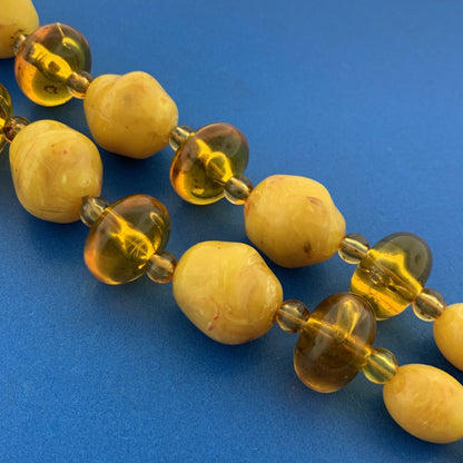Mid Century Gold Tone Butterscotch Resin Bakelite Celluloid Chunky Bead Necklace