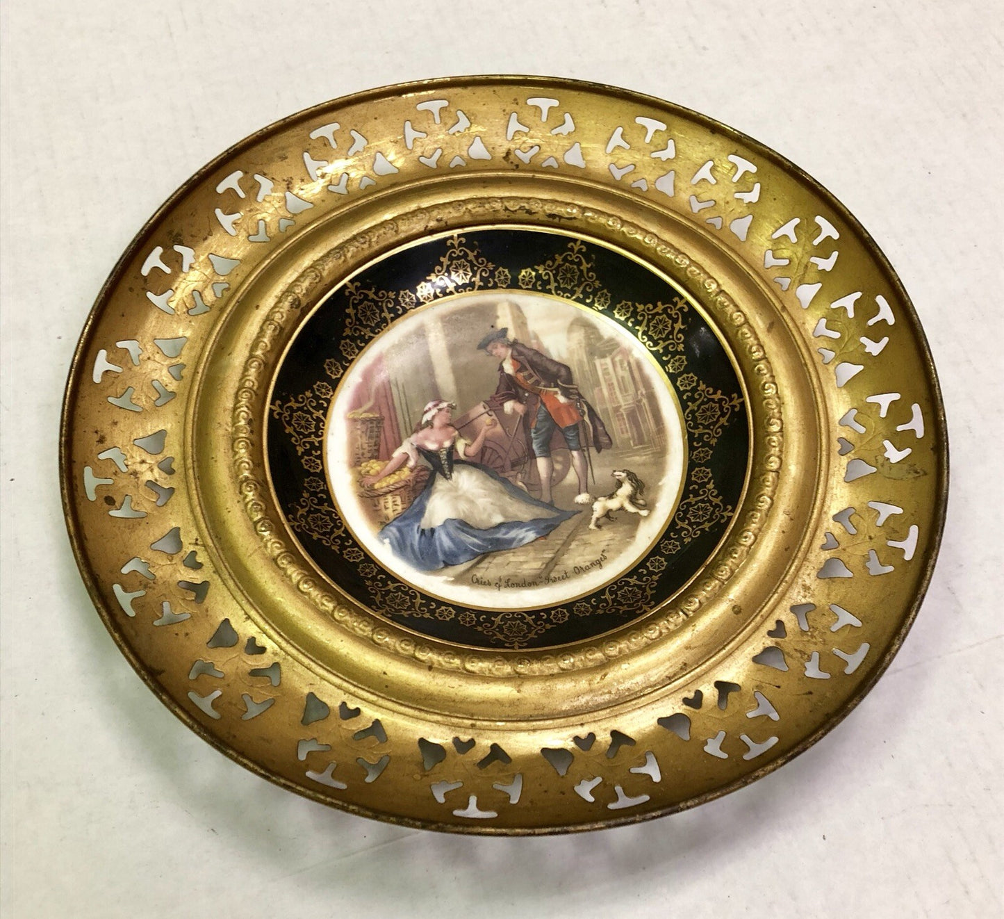 Vintage Regency Bone China England "Sweet Oranges" Brass Encased Wall Plate