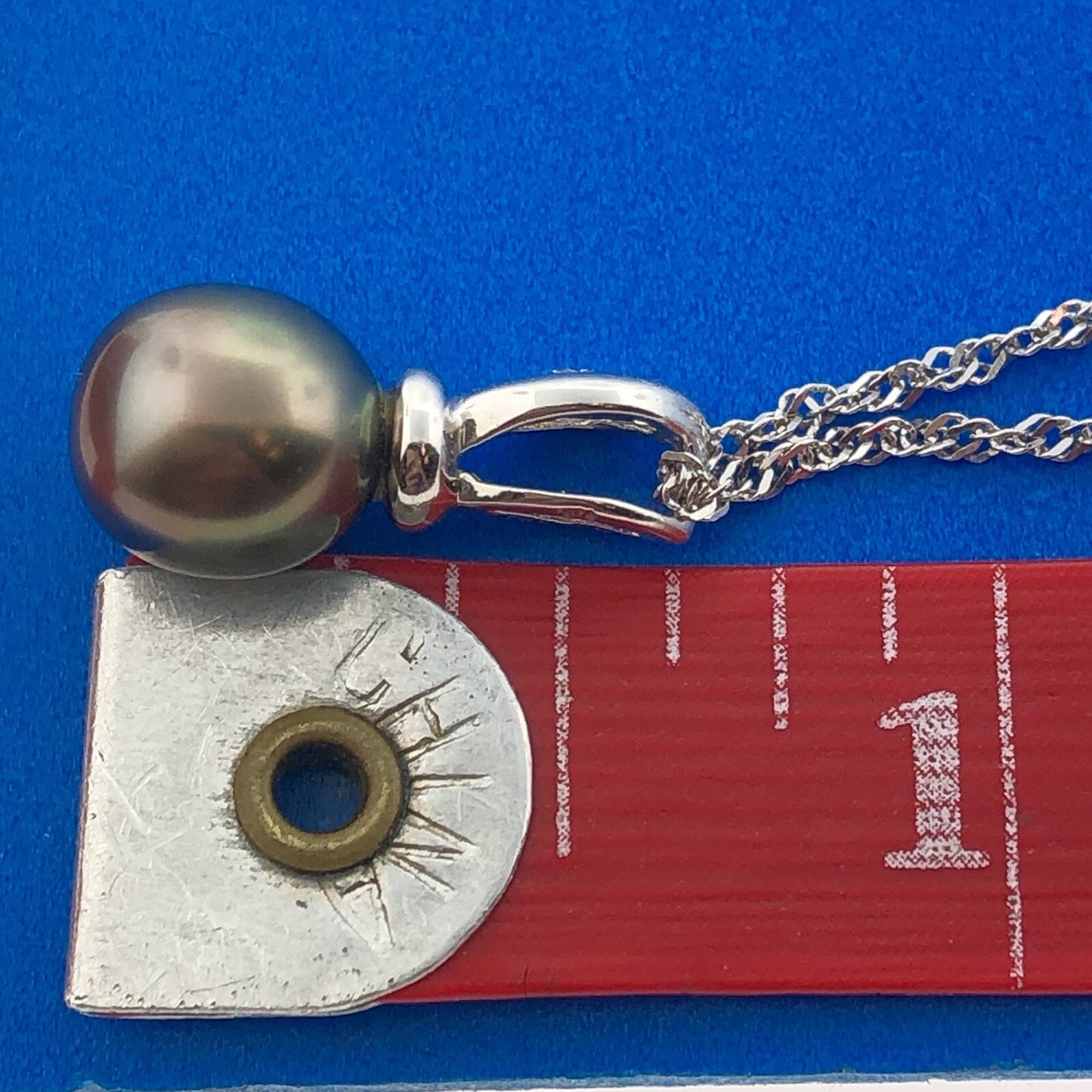 14k White Gold Tahitian Pearl Pendant Necklace with Diamond Accent