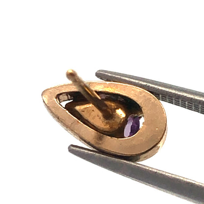 Vintage Stunning 10k Yellow Gold Pear Cut Amethyst Tear Drop Stud Earrings
