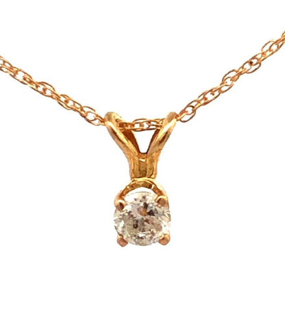 Designer 14K Yellow Gold Round Diamond Solitaire Pendant Chain Necklace