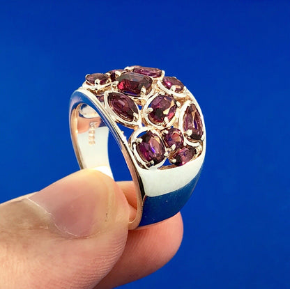 Designer LJ Sterling Silver Pink Tourmaline Cluster Statement Cigar Band Ring