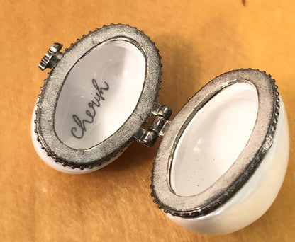 Vintage 3 Pc Lot Of 2 Heart Trinket Boxes & 1 Painted Porcelain Egg Paperweight