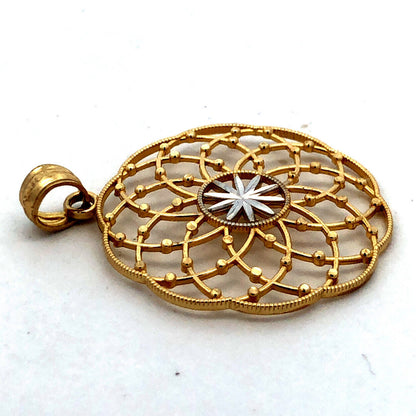 Vintage RG 10K Yellow White Gold Textured Round Statement Pendant