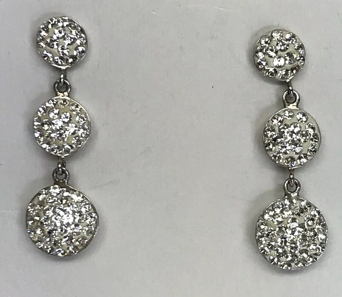 Retro Sterling Silver Cubic Zirconia Triple Drop Wedding Bridal Earrings