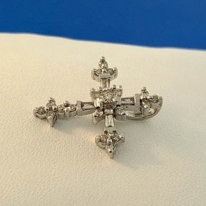 14K White Gold Diamond Encrusted Cross Easter Communion Bible Religious Pendant