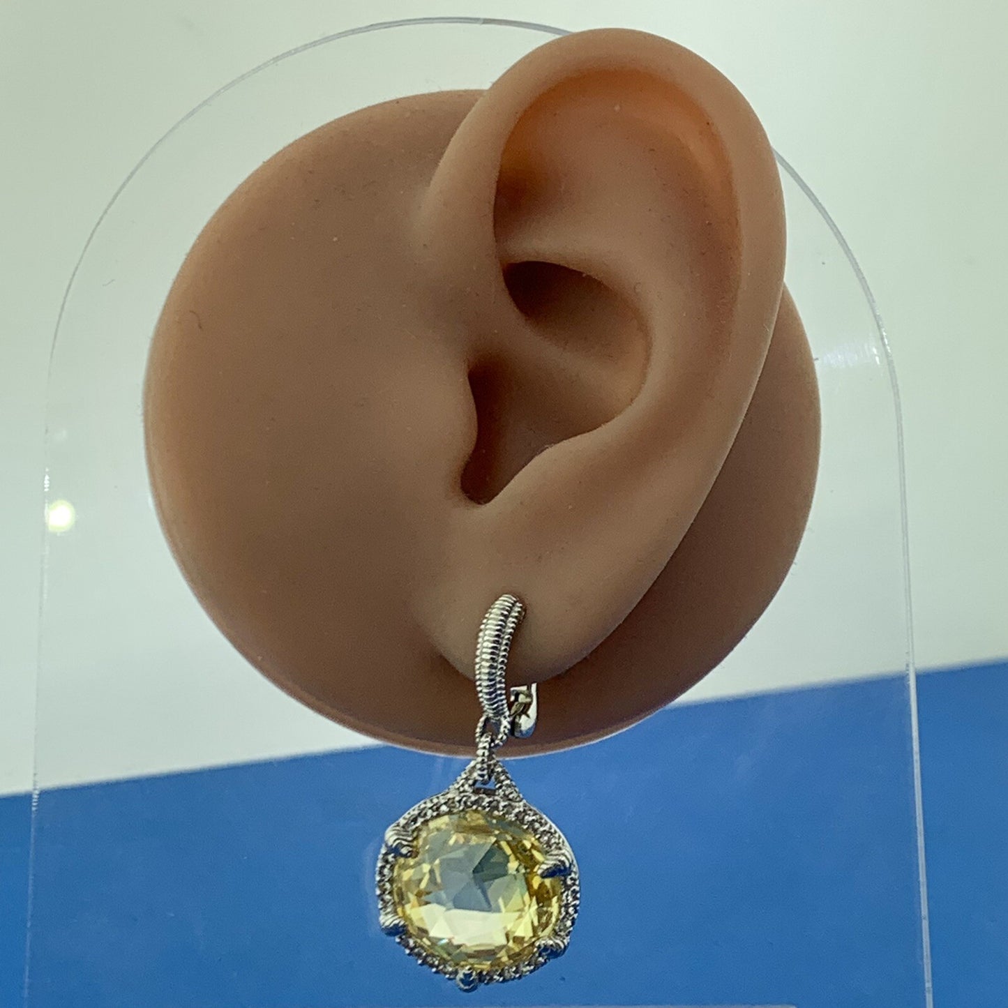 Judith Ripka 925 Sterling Silver 18K Gold Lemon Quartz Diamond Dangle Earrings