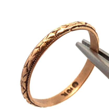 Vintage G 10K Yellow Gold Etched Engraved Textured Childs Band Ring