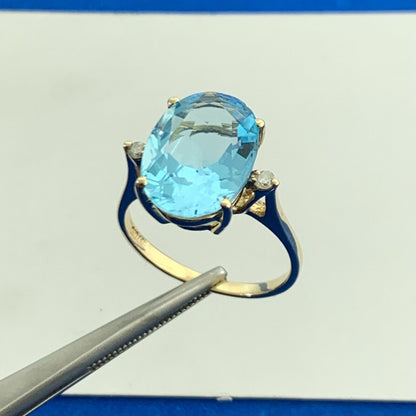 Designer Blue Topaz & Diamond Accents 14K Yellow Gold Statement Ring