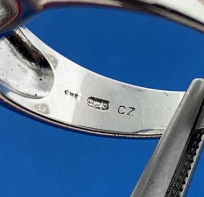 Designer 925 Sterling Silver Cubic Zirconia Solitaire W/Accents Statement Ring