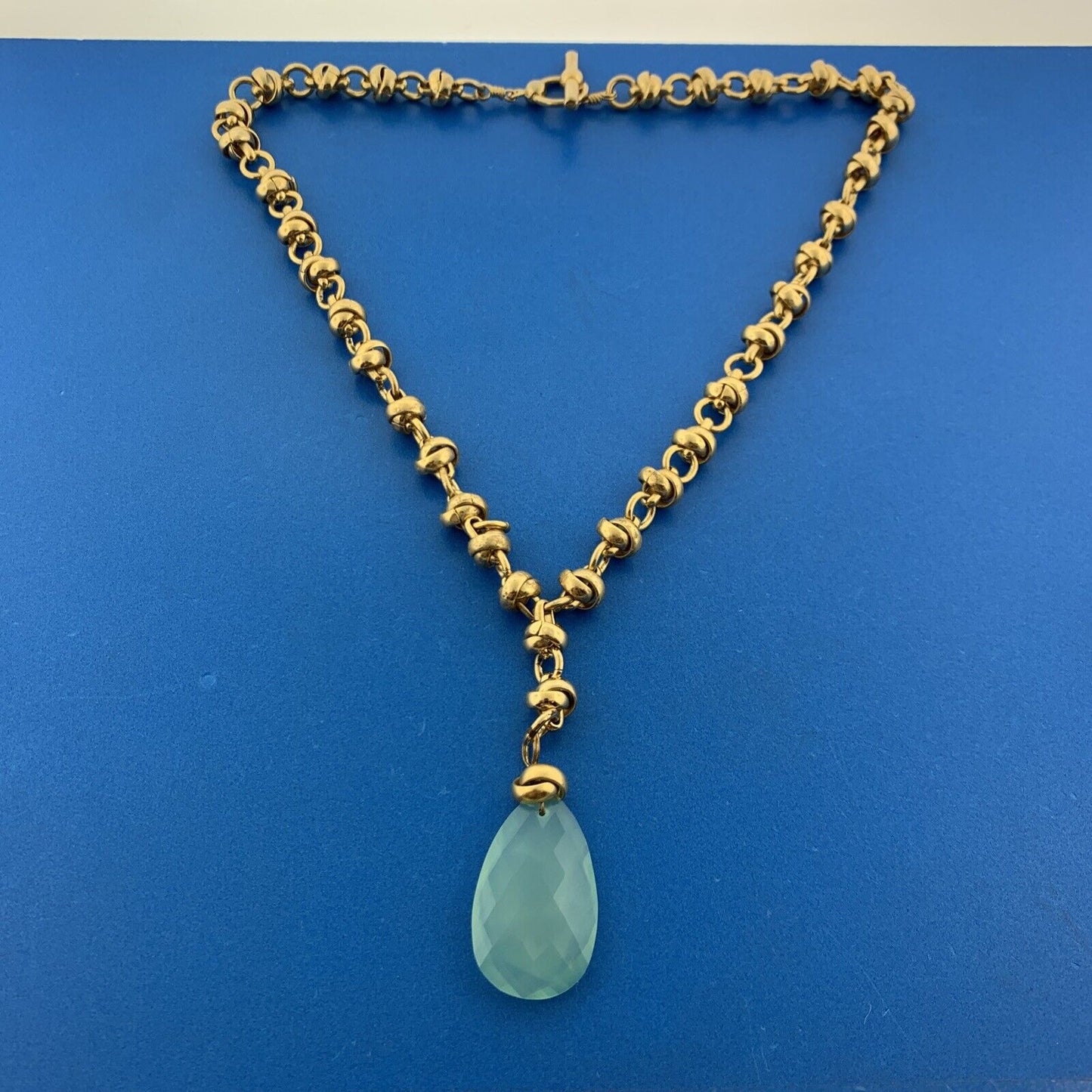 Vintage Carolina Herrara Gold Tone Aqua Blue Glass Drop Mix Match 3 Necklace Set