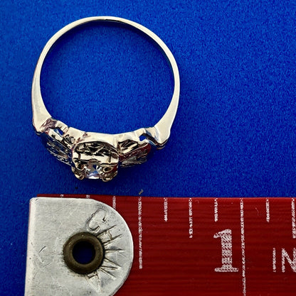 Art Deco 14K White Gold Diamond European Mine Cut Engagement Bridal Ring