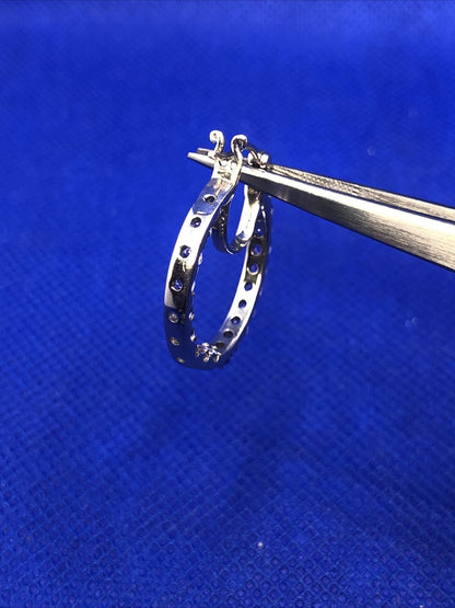 Designer D'Joy 925 Sterling Silver Purple Tanzanite Round In/Out Hoop Earrings