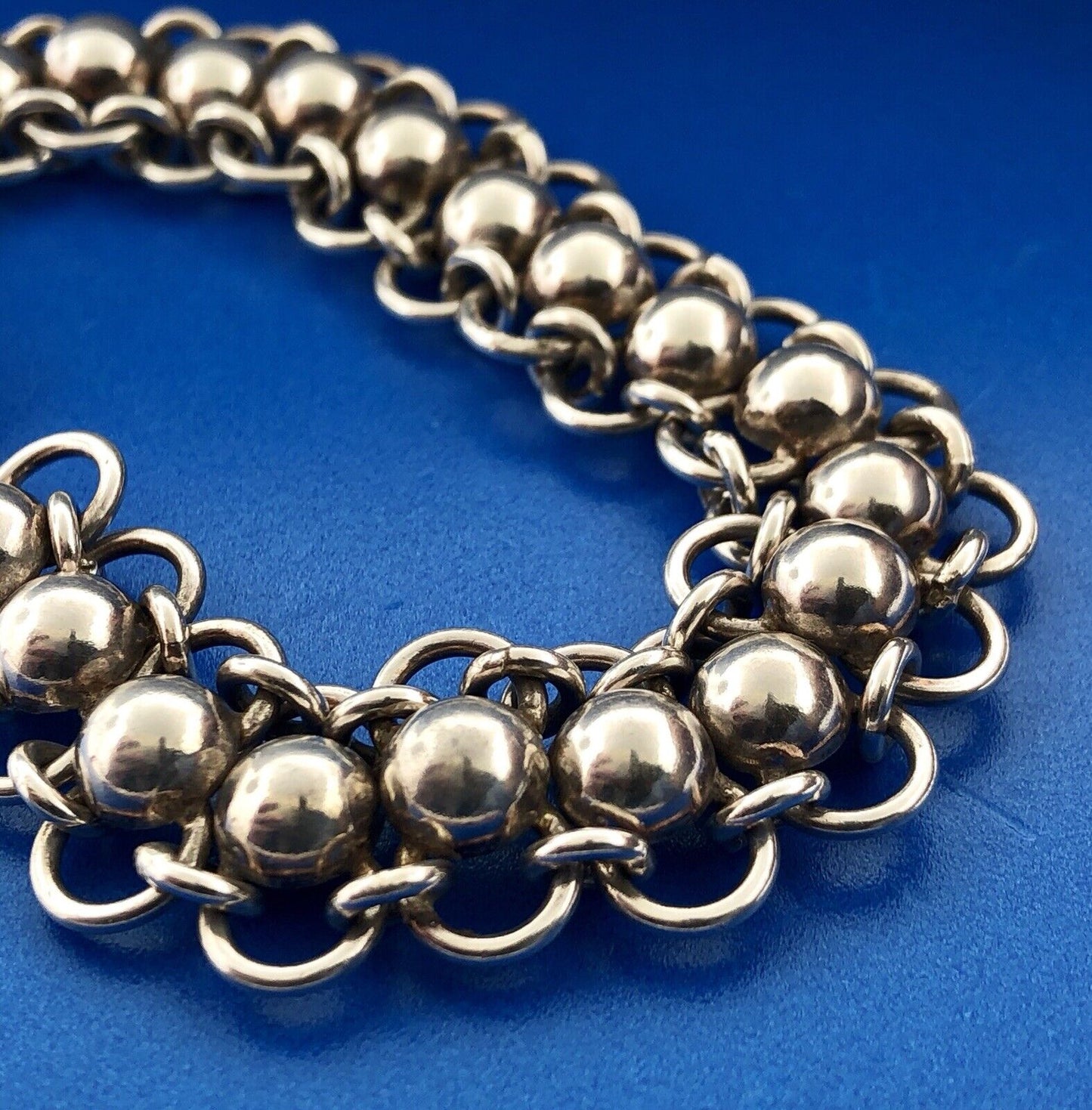 Vintage Sterling Silver 925 Bead Ball Open Work Statement Toggle Bracelet