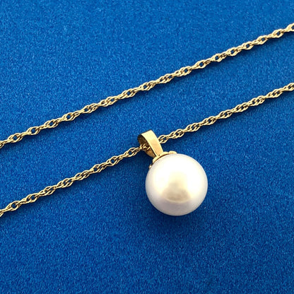 Designer IPS 14k Yellow Gold White 7.34 mm Pearl 18" Double Oval Link Necklace
