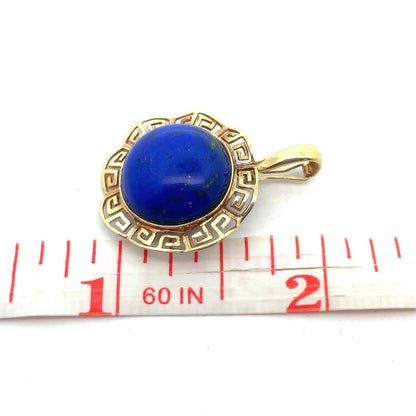Designer 14K Yellow Gold Round Lapis-Lazuli Cabochon Statement Enhancer Pendant