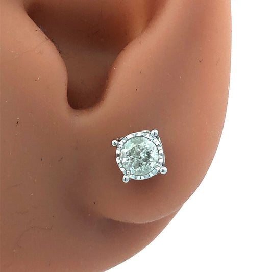 10K White Gold Round Diamond Solitaire Stud Earrings