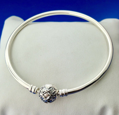 Pandora 925 Sterling Silver Pattern Of Love Clasp Charm Bangle 597137 Limited Ed