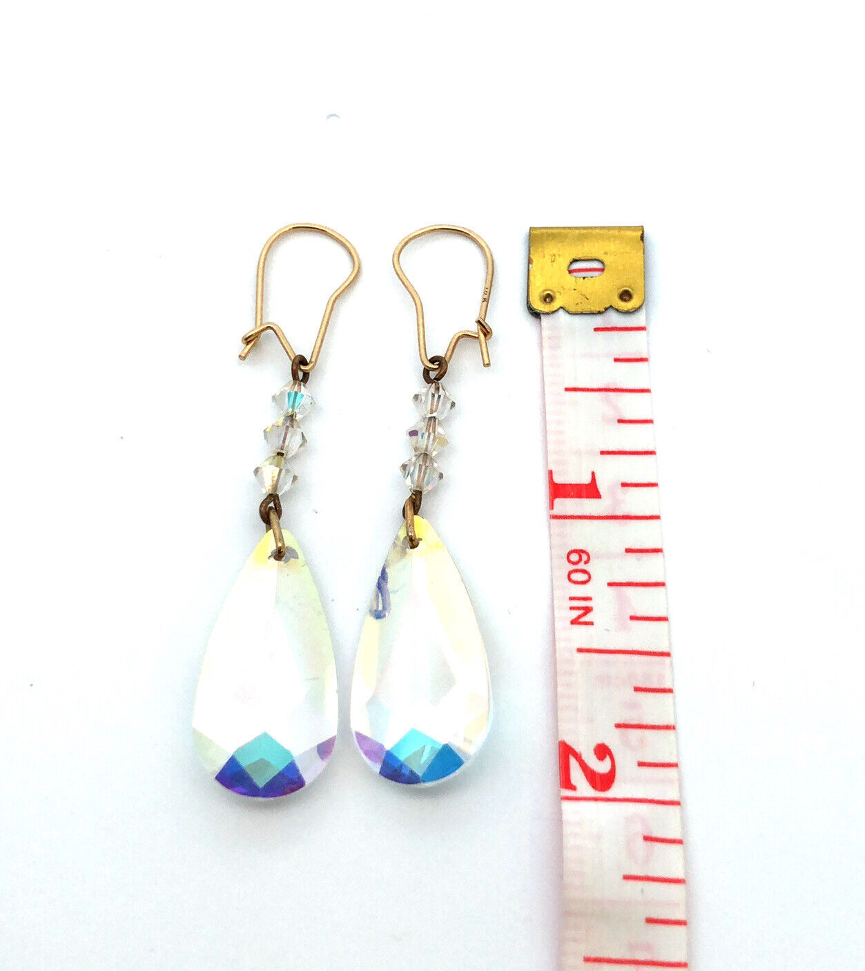 14K Yellow Gold Faceted Crystal Bead Dangle Hook Earrings