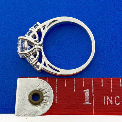 Gorgeous Sterling Silver Cubic Zirconia CZ Solitaire W/Accents Engagement Ring