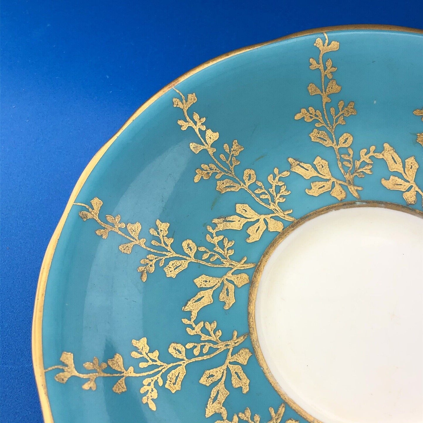 Aynsley English Bone China Aqua Turquoise Gold Floral Vine Tea Cup/Saucer