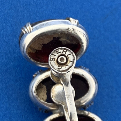 Mid Century 925 Sterling Silver Red Glass Statement Screw Back Stud Earrings