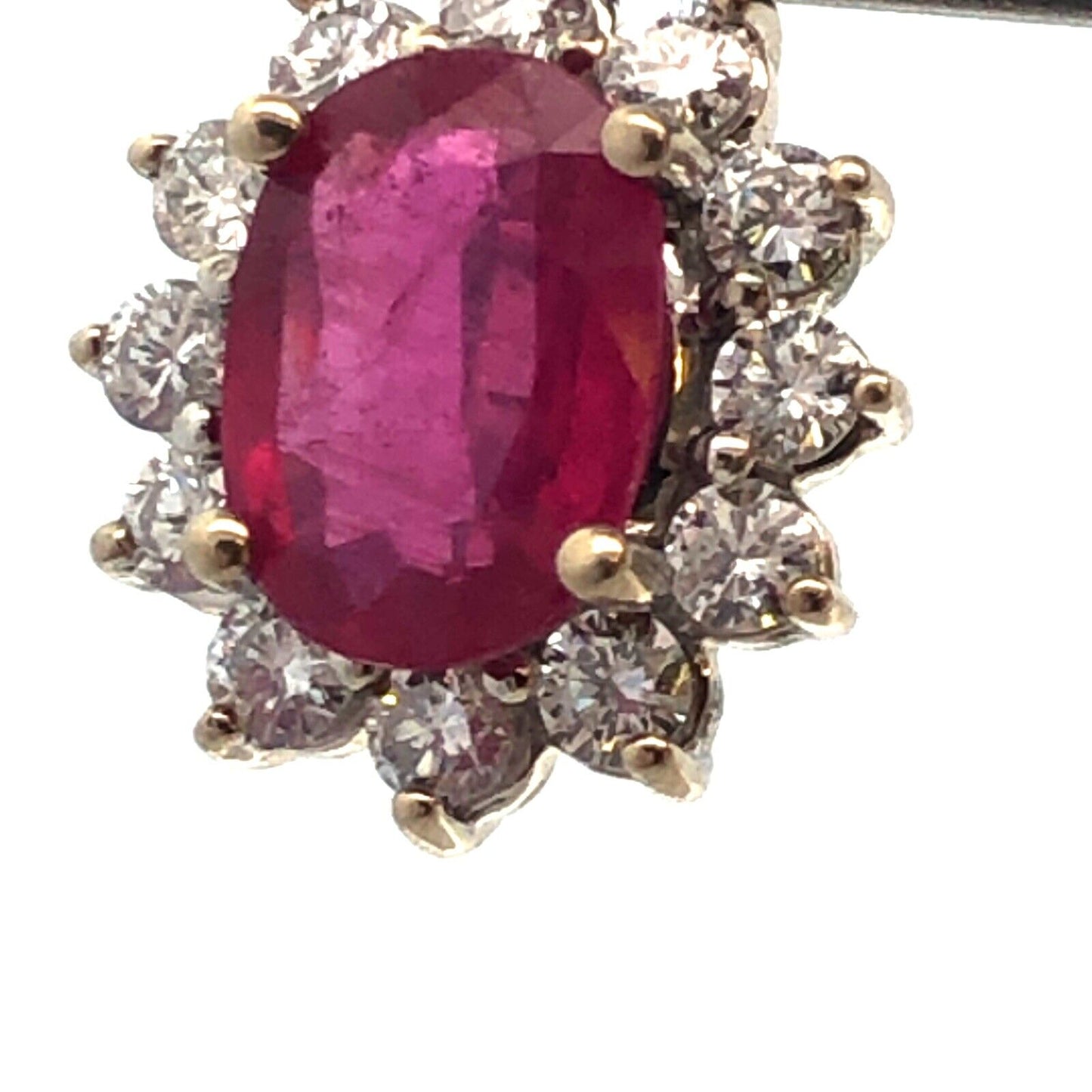 Estate 14K White Gold Oval Ruby Diamond Halo Pendant