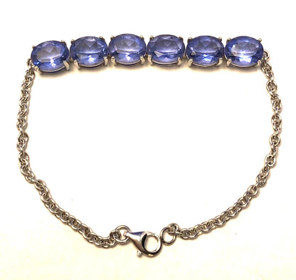 Designer TGGC 925 Sterling Silver Oval Tanzanite Statement Tennis Bracelet
