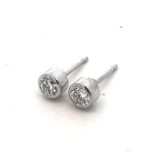 14K White Gold Round Diamond Solitaire Bezel Stud Earrings