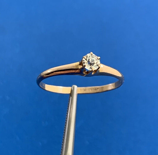 Estate Robin Hood 10K Rose Gold Cubic Zirconia Solitaire Engagement Promise Ring