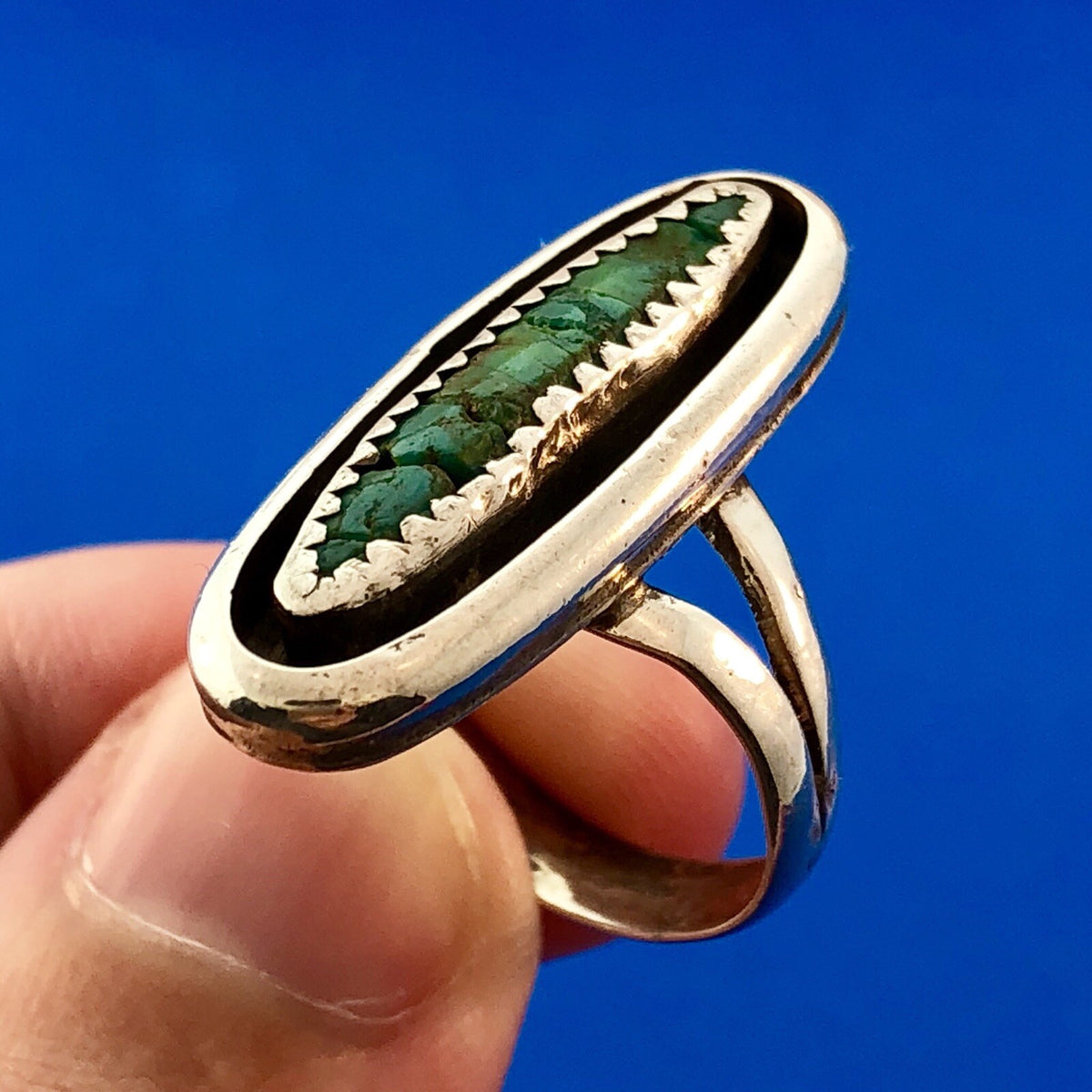 Signed Native American 925 Sterling Silver Turquoise Statement Finger Ring