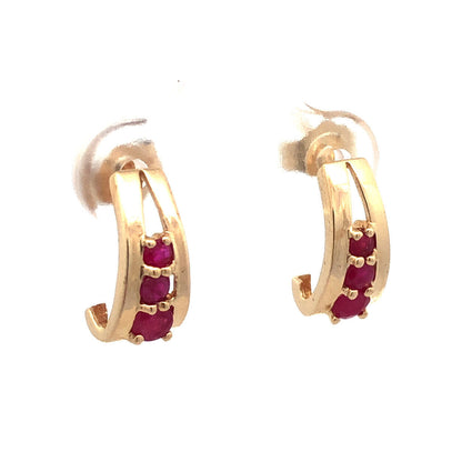 Designer Mexico 14K Yellow Gold Round Ruby Drop Stud Earrings