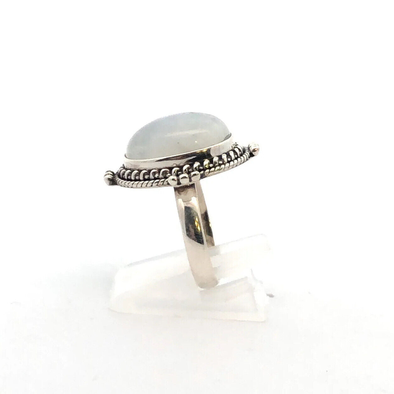 Designer Sterling Silver Oval Moonstone Cabochon Balinese Style Cocktail Ring