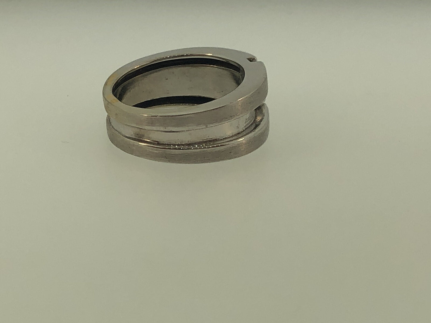 14K White Gold Diamond Burnished/Polished Unisex Modernist Tension Wedding Ring