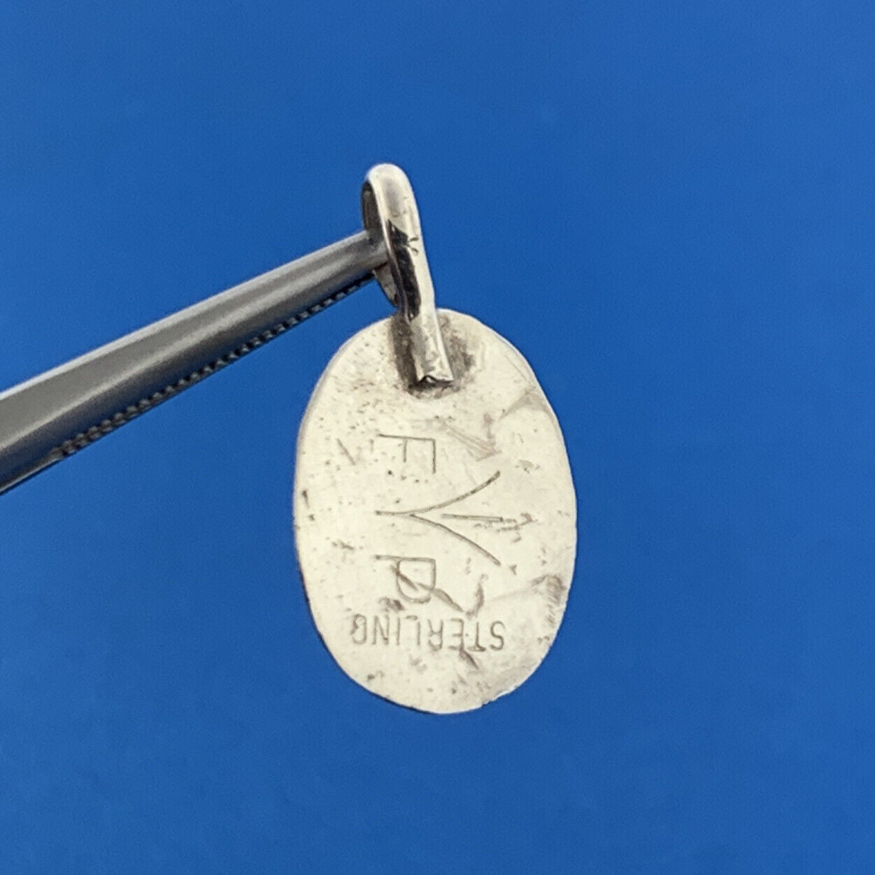 Native American Signed 925 Sterling Silver Oval Turquoise Cabochon Pendant