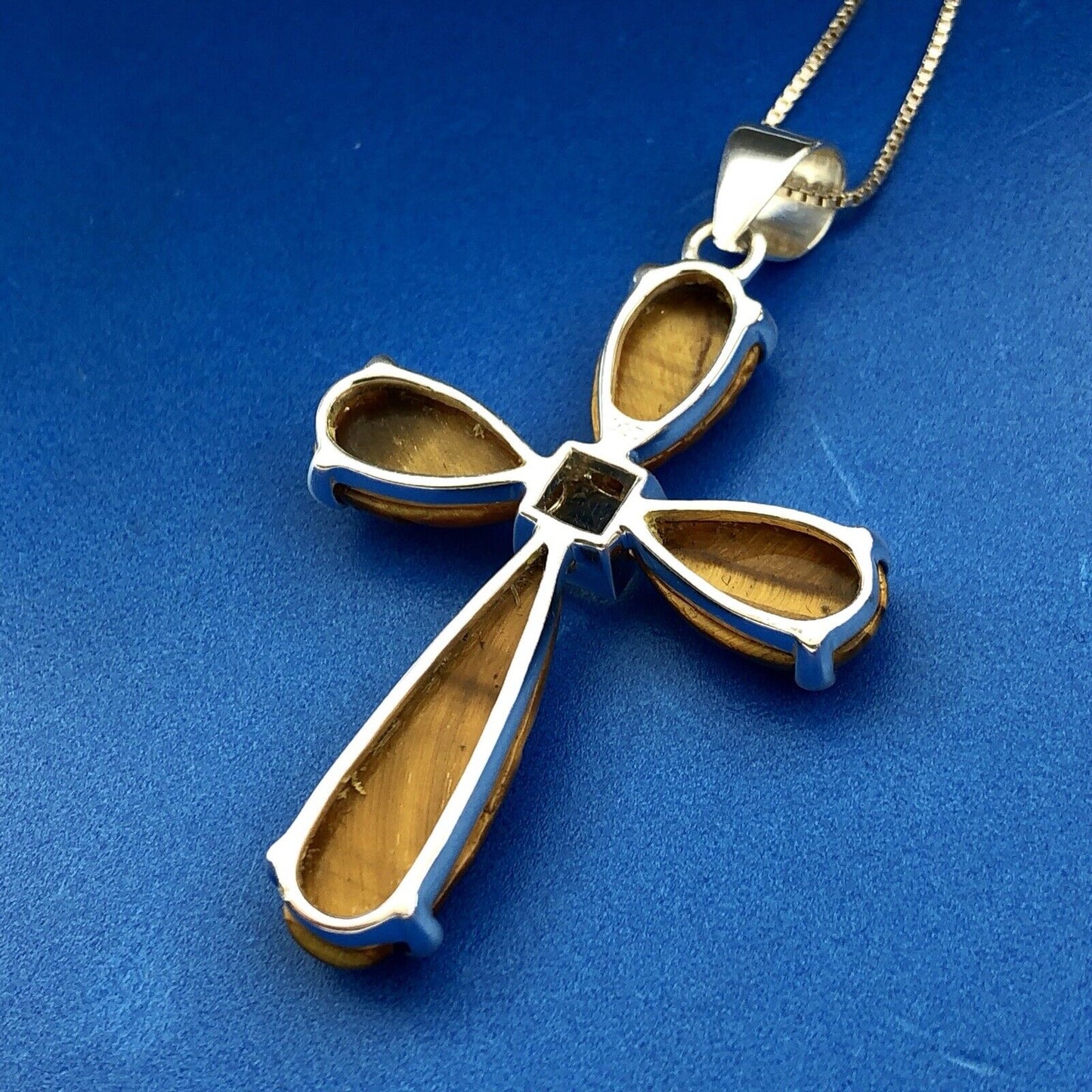 Designer GSJ Sterling Silver 925 Citrine Tigers Eye Cross Statement Necklace