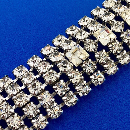 Vintage Haute Couture Silver Tone Rhinestone Five Row Statement Tennis Bracelet
